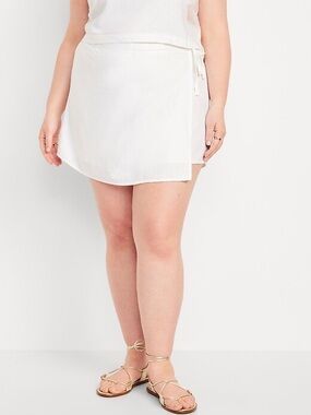 NWT High-Waisted Linen-Blend Wrap Front Mini Skort